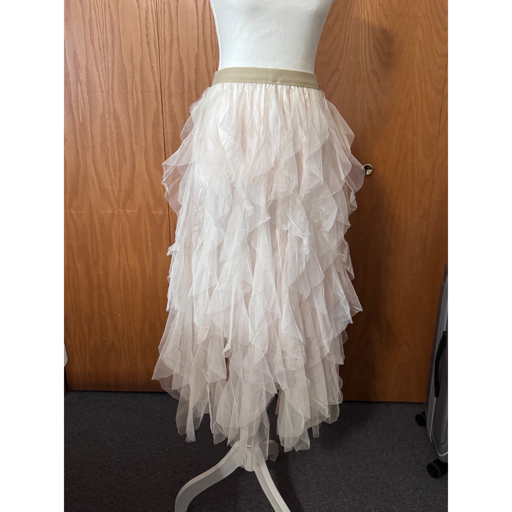 Womens Tulle Tiered Ruffle Maxi Skirt Strapless High Low Mesh Cover Up NWOT - Picture 5 of 10